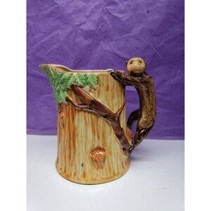 Vtg Monkey Pitcher Made in Japan; Tree With Monkey Handle, Crazing But No Cracks
